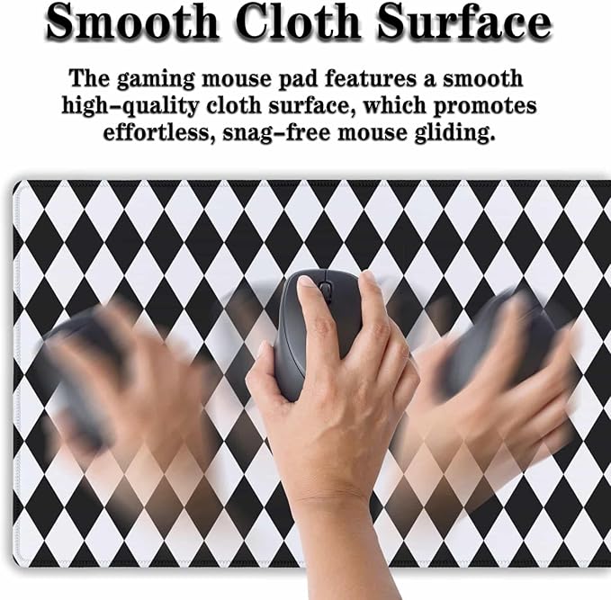 Computer Mat Black and White Desk Mat Large, Big Mouse Pad Gaming Desk Mats, Mouse Pad Gaming Non-Slip Rubber Base Waterproof with Stitched Edges, 35.4" X 15.7" for Work/Game/Office Diamond