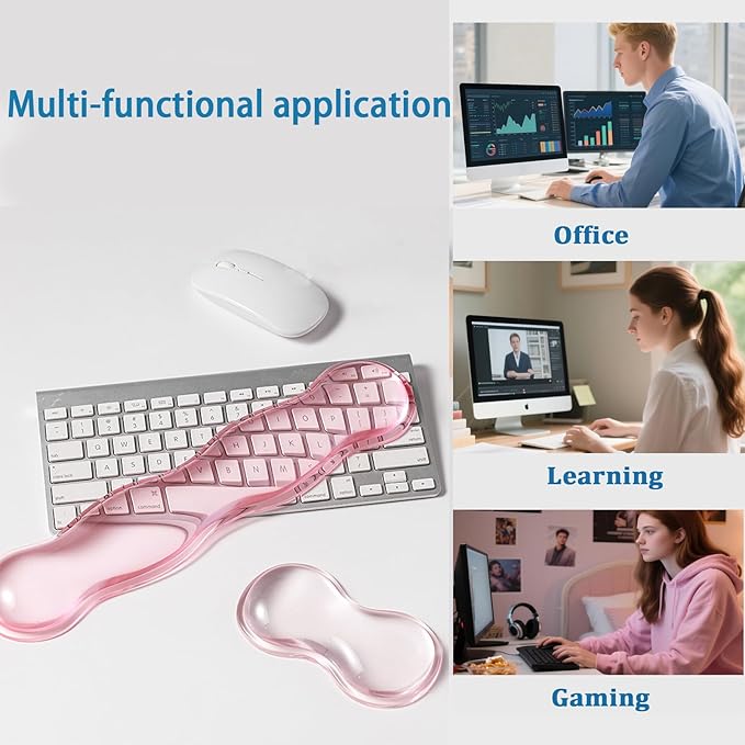 Clear Gel Wrist Rest for Keyboard, Keyboard Wrist Rest for Typing, Ergonomic Keyboard Arm Rest, Suitable for Office, Gaming, Computer, Laptop - Pink