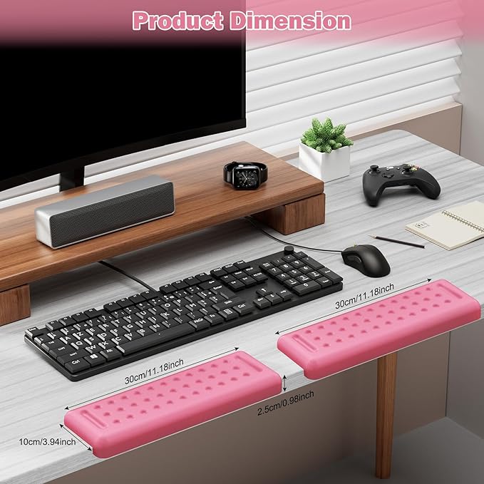 Leolee L-Shaped Desk Elbow Pads for Desk, Pink Memory Foam Arm Rest for Desk with Non-Slip Base, Ergonomic Desk Edge Cushion, Wrist Rest for Computer Keyboard, Typing, Office, Home (2 Piece)