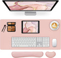 Desk Pad Mat Set,3-in-1 Large Mouse Pads with Wrist Rest and Keyboard Pad, Pink Desk Mats for Keyboards and Mouses, Ergonomic Keyboard and Mouse Mat Set for Office Home Decor, 31.5" x 15.7"