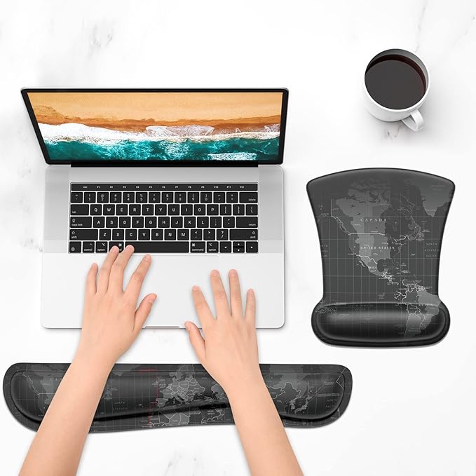 ITNRSIIET Mouse Pad Wrist Support Keyboard Wrist Rest Pad Ergonomic Mousepad Non-Slip Memory Foam Keyboard Pad Easy Typing Pain Relief Perfect for PC Laptop Gaming Office, Map