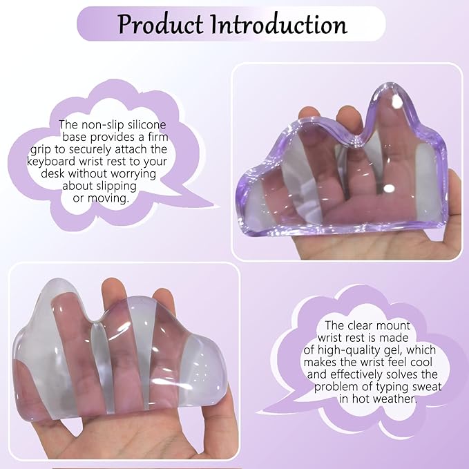 Gel Mountain Wrist Rest for Keyboard and Mouse Abstract Clear Purple Keyboard Wrist Rest Transparent Ergonomic Cute Minimalist Mouse Wrist Pad Cool Silicone Non-Slip Support for Computer Office Decor