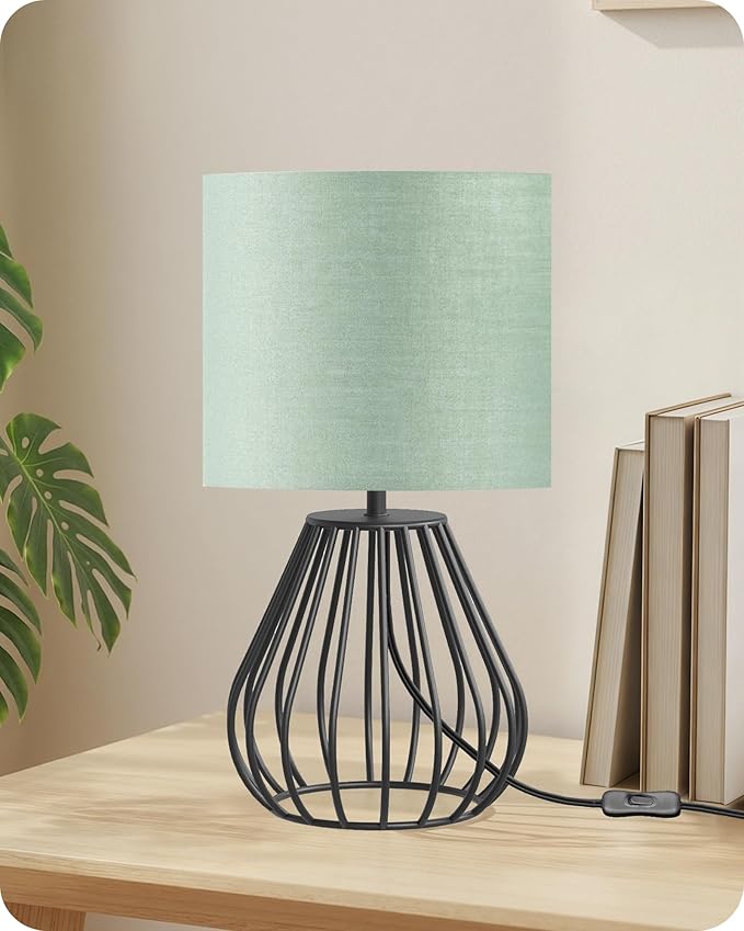 Green Table Lamp, Small Sage Green Lamp with Linen Shade & Black Metal Base, Modern Nightstand Lamp, 2700K LED Bulb Included, Cute Desk Lamp for Kids Room, Bedroom, Living Room, J06TL05