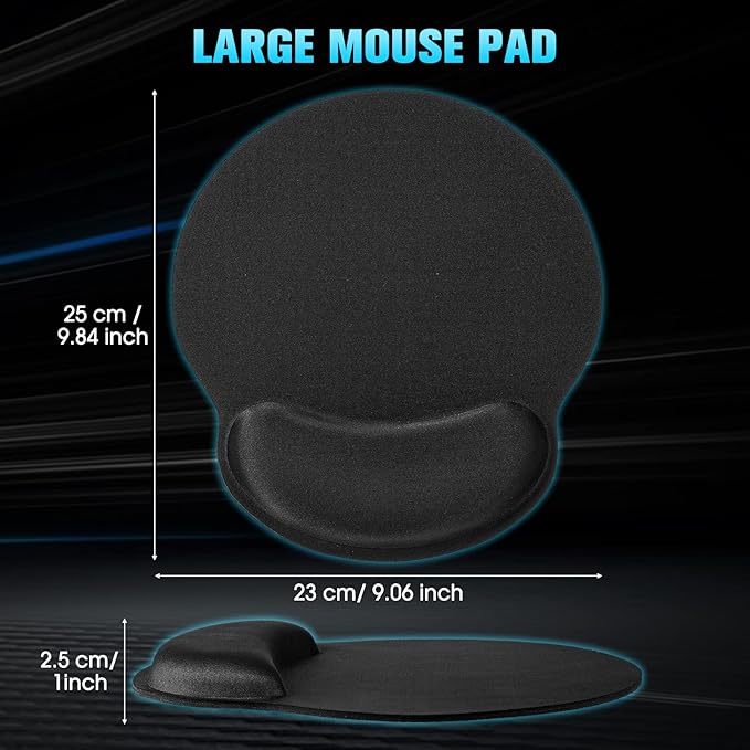 Yunsailing 8 Pack Ergonomic Mouse Pad with Wrist Rest Support Gel Memory Foam Mousepad Comfortable Computer Pad for Wrist Support (Black)