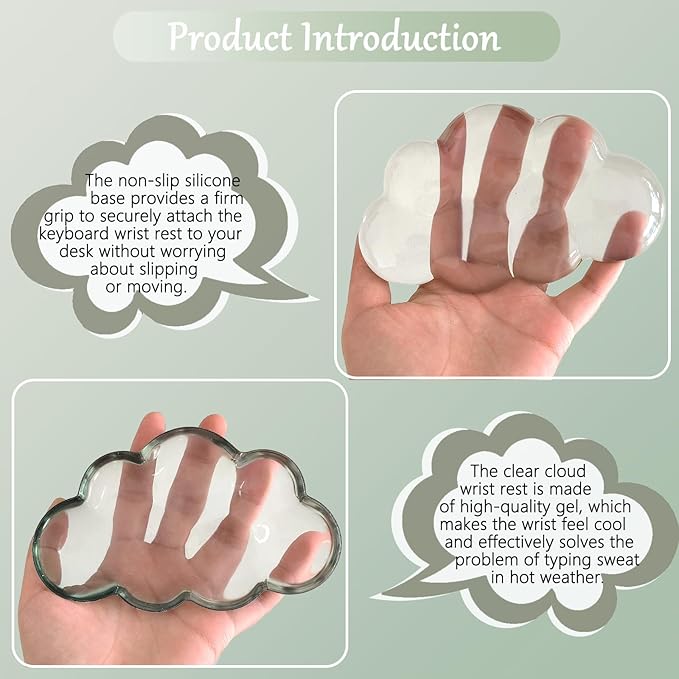 Gel Cloud Wrist Rest for Keyboard and Mouse Gradient Green Clear Keyboard Wrist Rest Transparent Ergonomic Cute Mouse Wrist Pad Silicone Non-Slip Wrist Pad for Computer Gaming Laptop Home Office