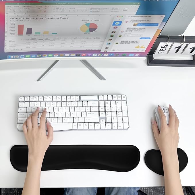 Wrist Rest for Computer Keyboard and Mouse, Ergonomic Design Wrist Support Pad for Keyboard, Soft Memory Foam Desk Pads Support Hand and Arm Easy Typing & Comfort, 2 Piece Pad, Black