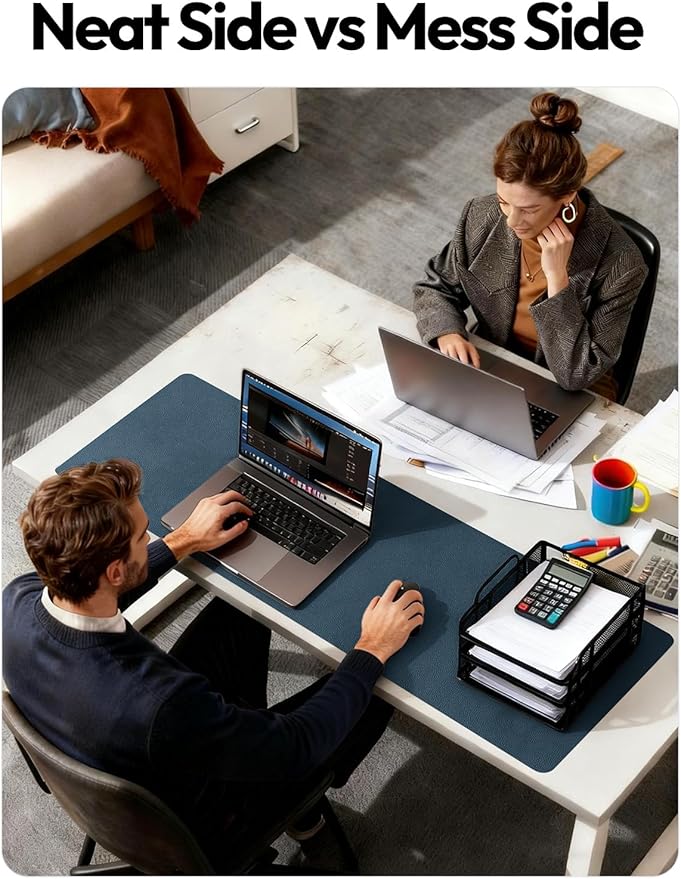 YSAGi Leather Desk Protector, Office Mat, Large Mouse Mat, Non-Slip PU Leather Blotter, Laptop Pad, Waterproof Writing Pad for Office and Home (Dark Blue, 31.5" x 15.8")