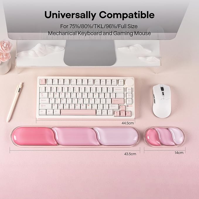 EPOMAKER CloudGel Wrist Rest for Keyboard and Mouse, 2 Pieces Silicone Wrist Support, Anti-Slip Rubber Bottom, Ergonomic Design, Suitable for Office/Computer/Laptop/Gaming (Pink)