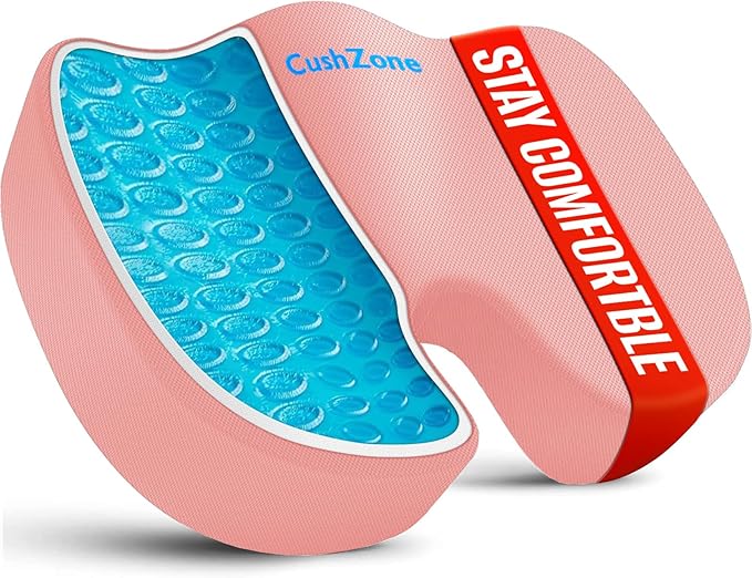 Office Chair Seat Cushion, Cooling Gel Enhanced Memory Foam Cushion for Long Sitting - Back, Coccyx & Tailbone Support Pillow - for Office, Gaming, Car, Wheelchair - Pink, Large