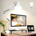 LED Desk Lamp With Clamp for Office Home, Eye-Caring Clip on Light with Adjustable Extra Tall Metal Swing Arm, High Intensity Clamp w/A19 E26 Bulb for Working Reading, 3000k Table Lamps Warm Light