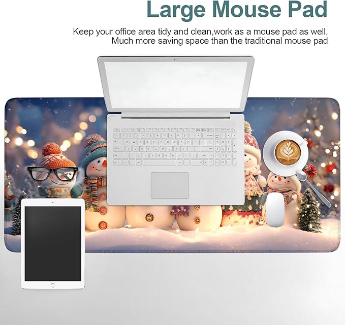 Six Snowmen Extended Gaming Mouse Pad 35.4x15.7Inch Large Desk Mat Anti-Slip Rubber Base & Durable Stitched Edges for Gamers Smooth Mouse Writing Surface for Desk Office/Home