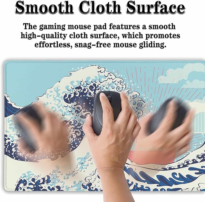Extra Large Mouse Pad Blue XXL Mousepad, Big Mouse Pads Office Desk Mats, Desk Pad Mat Waterproof Non-Slip Rubber Base, 35.4 X 15.7 inch for Work/Game/Office/Home Japanese Great Wave Art