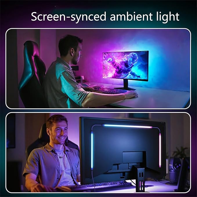 Monitor LED Backlights, RGB Screen Desk Light PC, Computer Light Bar Behind Monitor, LEDs for Desk Gaming, USB Port, LED Strip Lights that Sync with Screen Color or Music(27 inches)