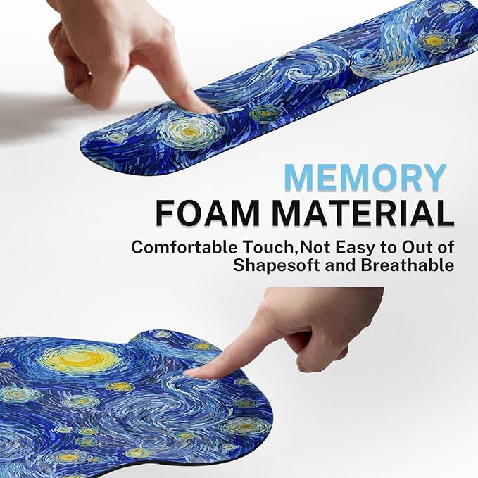 Britimes Ergonomic Mouse Pad Set with Wrist Rest Abstract Night Sky Non-Slip Rubber Base Wrist Cushion Support and Coasters Mousepad with Wrist Support for Computer Keyboard and Desk