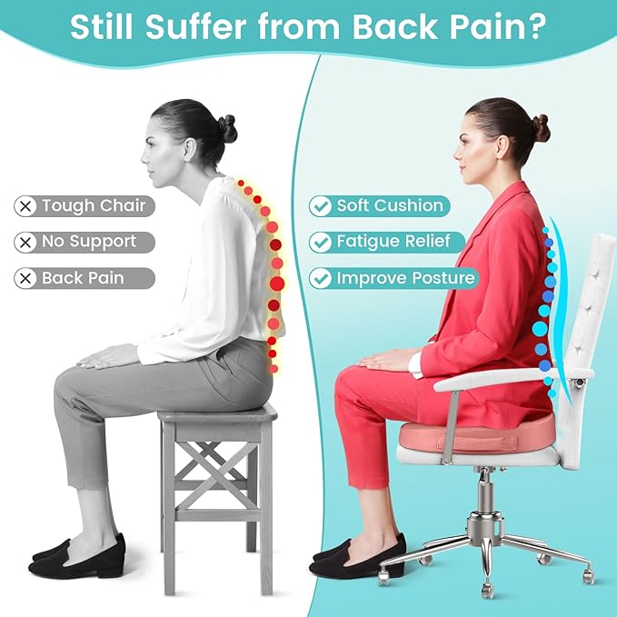 Office Chair Seat Cushion, Cooling Gel Enhanced Memory Foam Cushion for Long Sitting - Back, Coccyx & Tailbone Support Pillow - for Office, Gaming, Car, Wheelchair - Pink, Large