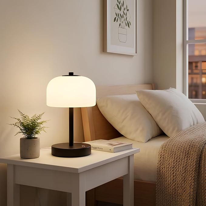 Oneach 9" Touch Control Black Table Lamp with USB A+C Charging Ports, Dimmable LED Bedside Lamp with 3 Color Temperatures, Small Modern Table Lamps for Bedroom Nightstand Living Room