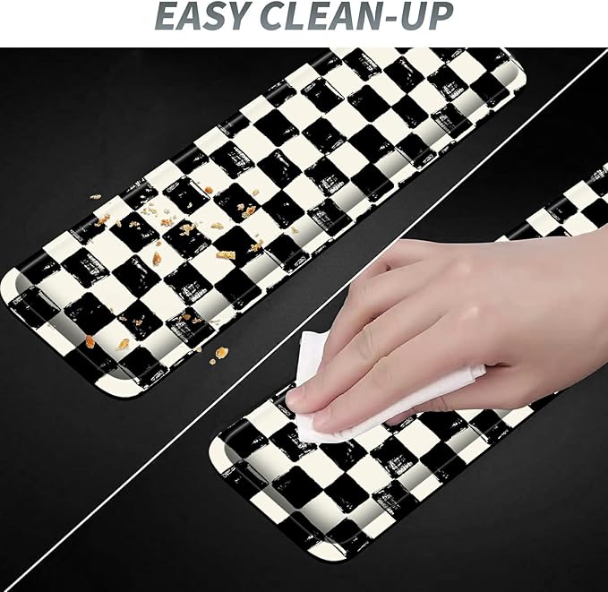 3Pcs Mouse Pad Set, Black White Checkerboard Large Gaming Mouse Pad with Stitched Edge, Ergonomic Memory Foam Keyboard Wrist Support and Mouse Wrist Rest Cushion, Pain Relief Non-Slip Desk Pad Combo
