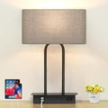 16.1'' 3-Way Dimmable Touch Control Table Lamp with USB Ports and AC Power Outlet Modern Bedside Nightstand Lamp Fabric Shade and Metal Base for Bedroom Living Room LED Bulb Included Warm White