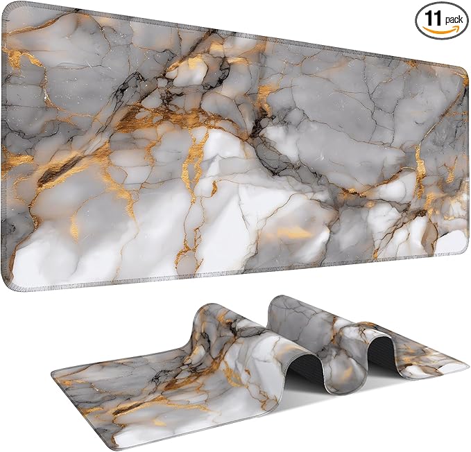 Marble Extended Gaming Mouse Pad 35.4x15.7Inch Large Desk Mat Anti-Slip Rubber Base & Durable Stitched Edges for Gamers Smooth Mouse Writing Surface for Desk Office/Home