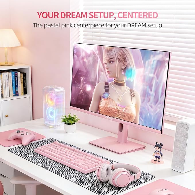 27 Inch Pastel Pink Gaming Monitor QHD 2560x1440 180/200Hz 1ms GTG Fast IPS Computer Monitor, 90% DCI-P3, Adaptive Sync, Built in Speaker, Height/Swivel/Tilt/Pivot Adjustable Stand, HDMI,DP