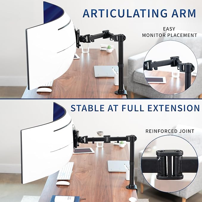 VIVO Single Ultra-Wide Monitor Desk Mount for up to 49 inch Ultrawide Screens, Clamp-on Adjustable Stand Holds 44 lbs, VESA up to 100x100mm, Black, STAND-V100M