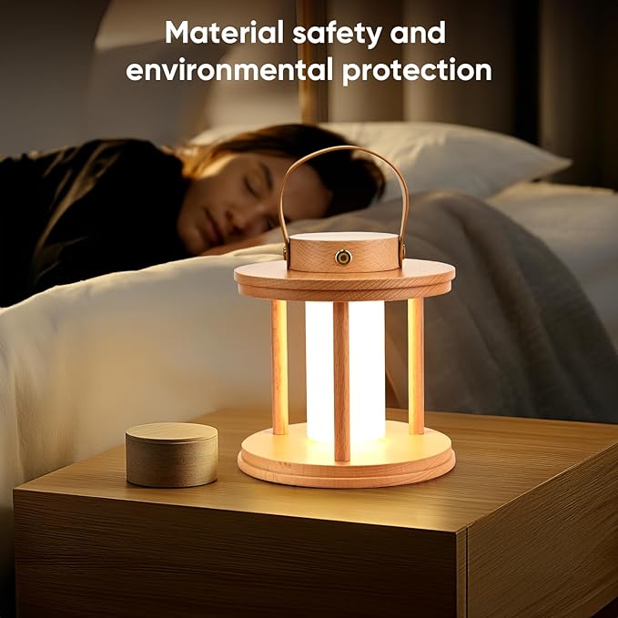 YIEONSHION LED Wood Cordless Table Lamp Rechargeable with Dimming Eye-Care Lighting, Portable Touch Lamp for Outdoor Camping Living Room Bedroom Bedside Office Pumpkin Shape Lantern