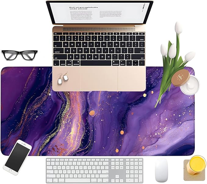 Purple Marble Extended Gaming Mouse Pad 31.5x11.8inches Large Desk Mat Anti-Slip Rubber Base & Durable Stitched Edges for Gamers Smooth Mouse Writing Surface for Desk Office/Home