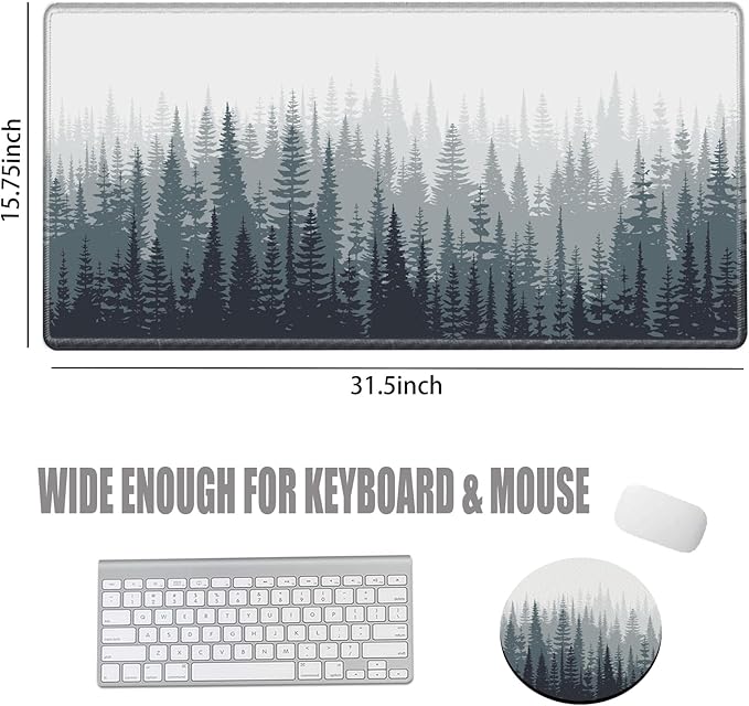 Large Mouse Pad Gaming Desk Pad Forest Mousepad for Wireless Mouse XXL 31.5''X15.75'' Big Desk Mats Extended Mouse Mat of Girl Desktop Computer with Coaster