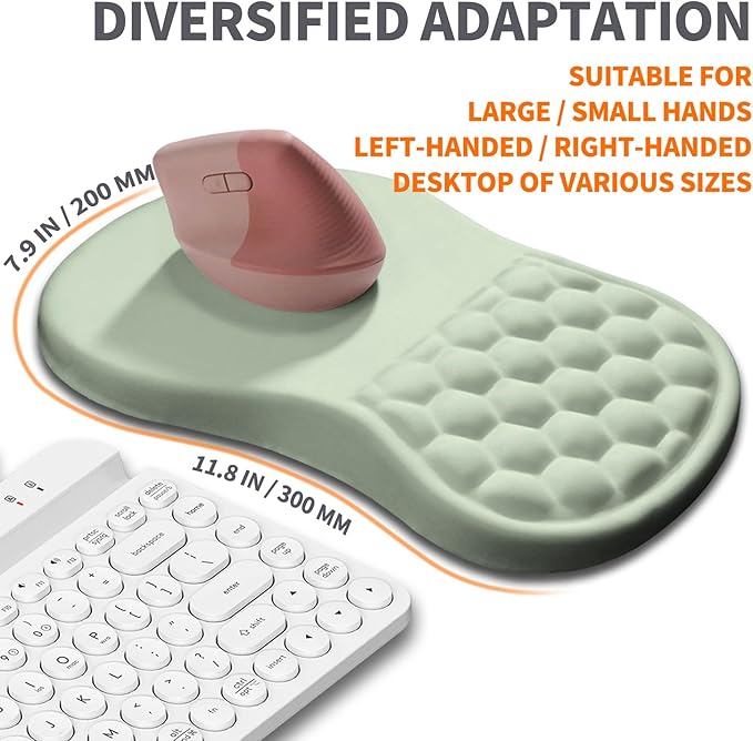 Ergonomic Joint Wrist Support Mouse Pad with Memory Foam Cushion Massage Bump, Carpal Tunnel Mousepad Slope Design for Wrist Rest, 11.8x7.9 in, DarkSeaGreen