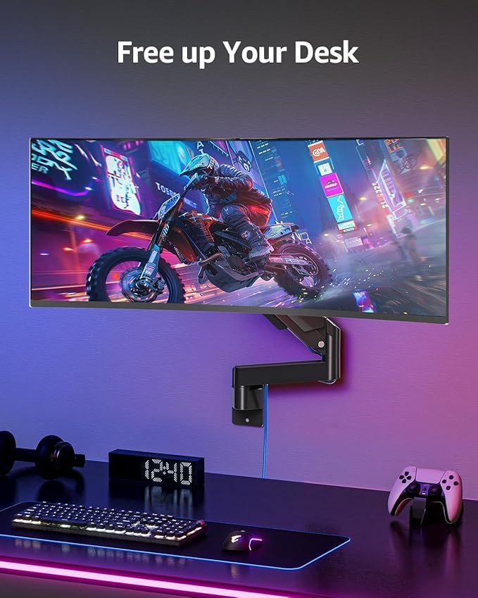 MOUNTUP Monitor Wall Mount for 49 45 43 40 35 32 27 24 Inch Screens, Heavy Duty Wall Monitor Mount, Holds 4.4 to 44 lbs, Ultrawide Monitors Arm Wall Mount, VESA Mount 75x75/100x100mm