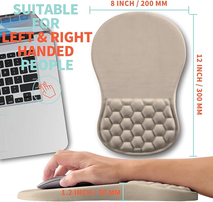 Ergonomic Mouse Pad Wrist Support with Memory Foam Massage Bulge, Carpal Tunnel Mousepad Wrist Rest for Mouse(12x8 inch, Apricot)