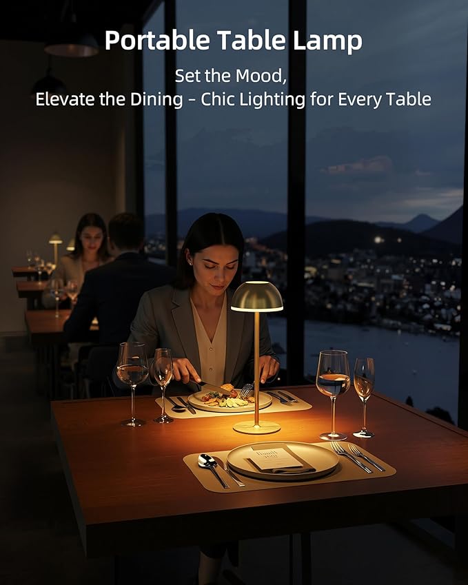 Cordless Table Lamp, Rechargeable, Touch control, 3 Color Temperature, Stepless Dimming, LED Memory Function, Portable, Battery Operated Lamp for Bedroom Restaurant Dinning Kitchen Living Room Home