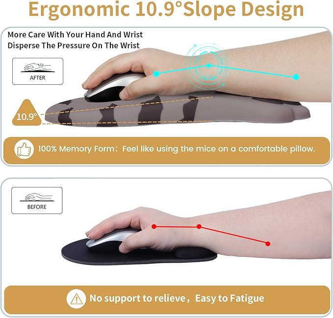 L-SPOUTTO Ergonomic Mouse Pad with Wrist Rest,Cute Cat Paw Mousepad Wrist Support,Comfortable Massage Design Computer Pain Relief Mouse Pad with Non-Slip PU Base for Desk Laptop Gaming Office,Brown