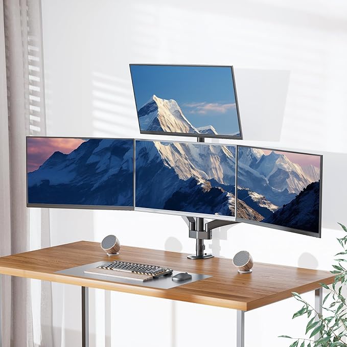 WALI Quad Monitor Mount for 13-27 inch Screens, Extra Tall 4 Monitors Desk Mount, up to 19.8lbs, 32.2 inch Height Max, Fully Adjustable Gas Spring 4 Monitor Arms, VESA 75/100mm (GSDM004S), Black