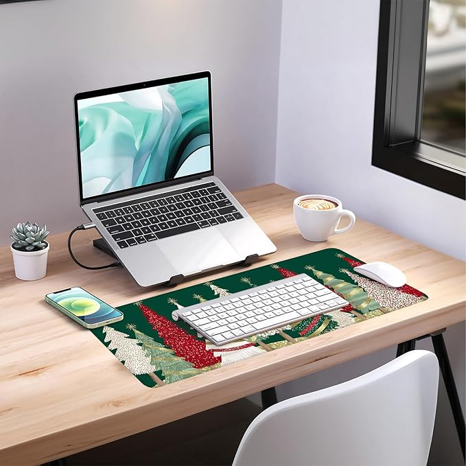 Christmas Tree - Green Extended Gaming Mouse Pad 1.5x11.8inches Large Desk Mat Anti-Slip Rubber Base & Durable Stitched Edges for Gamers Smooth Mouse Writing Surface for Desk Office/Home