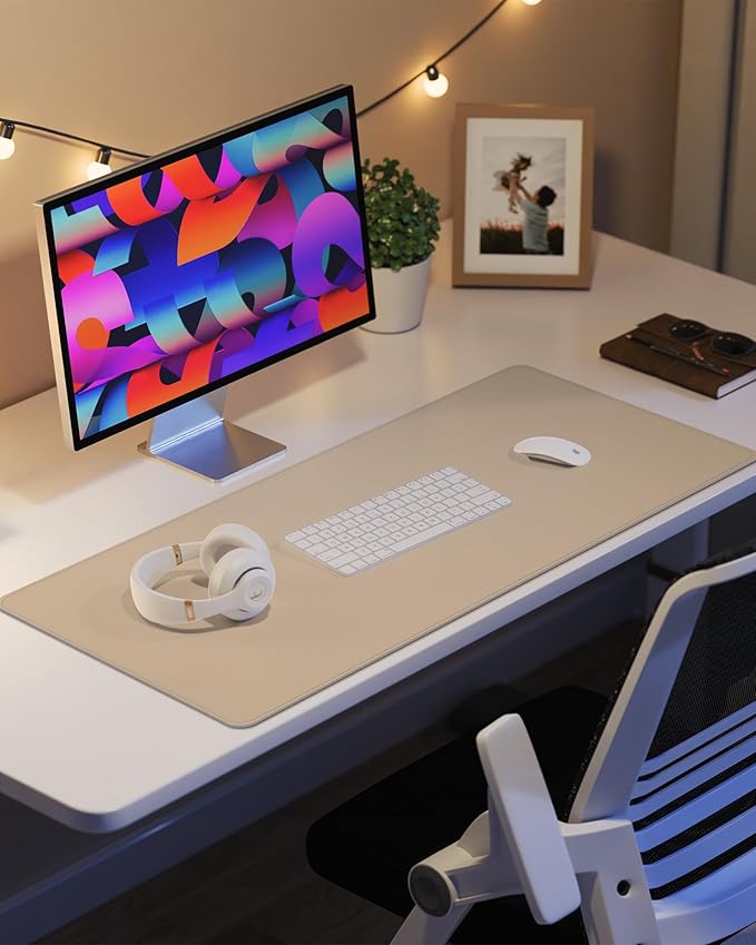 Leather Desk Protector, Large Mouse Pad & Waterproof PU Leather Blotter Mat - Non-Slip Desk Cover for Office and Home (Apricot, 36" x 17")