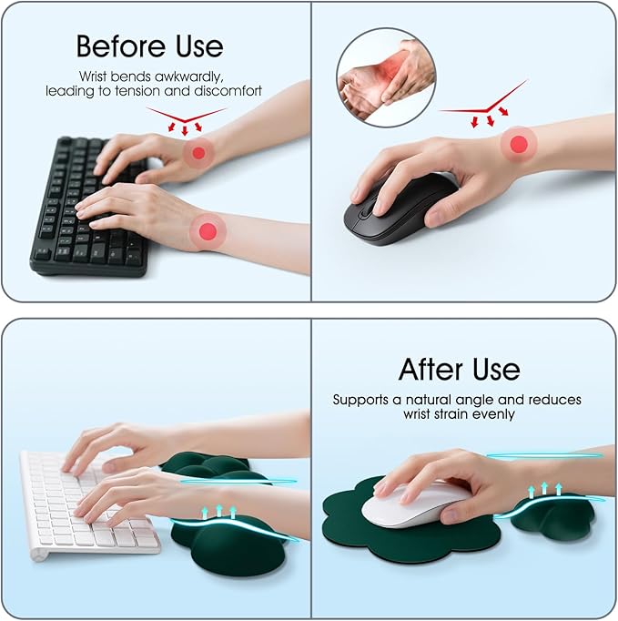 Cloud Wrist Rest Keyboard Cushion, 4-in-1 Ergonomic Cloud Keyboard Wrist Rest and Mouse Pad Set with Memory Foam Arm Support for Palm, Cute Desk Accessory for PC Gaming Setup, Dark Green