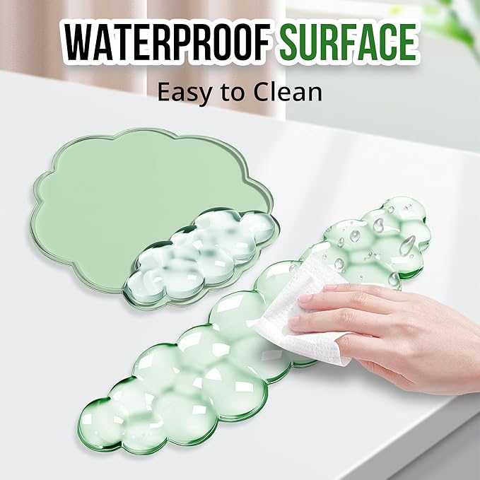 Keyboard Wrist Rest Set — Ergonomic Cloud Wrist Rest Keyboard and Mouse Pad, Non-Slip Desk Accessories for Office and Home（Green）