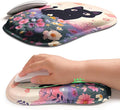 Hokafenle Ergonomic Wrist-Hugging Mouse Pad Wrist Support, U-Shaped Holding Wrist Rest Mousepad for Carpal Tunnel Pain Relief with Cushioned Memory Foam Slope Massage Bulge (10.2x8.3 in,Flower Cat)