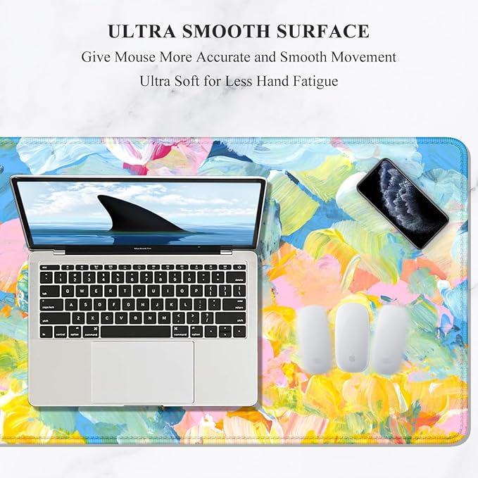 Auhoahsil Desk Mouse Pad, Large Gaming Mousepad, XXL Desk Pad, Extended Long Superior Micro-Weave Cloth Non-slip Rubber Big Computer Mouse Mat for Gamer, Office & Home, 35" x 15", Abstract Watercolour