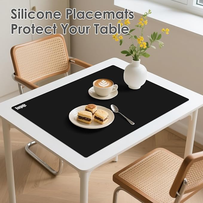Extra Large Silicone Mat for Resin 36.2" x 24", 2MM Thick Silicone Craft Mat for Table, Multifunction Silicon Matt for Kitchen Countertop Protector Heat Resistant Placemat by Foepoge(Black)