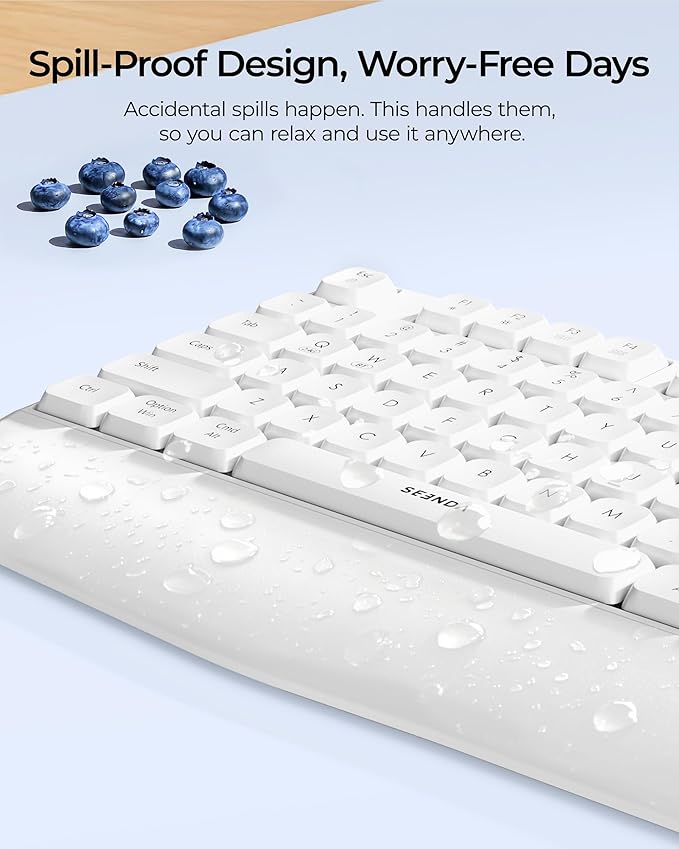 seenda Wireless Bluetooth Keyboard and Mouse Combo, COE200 Ergonomic Wireless Keyboard Mouse with Wrist Rest, Multi-Device Connection, Full-Size Compatible for Computer/Laptop/Mac/MacBook, White