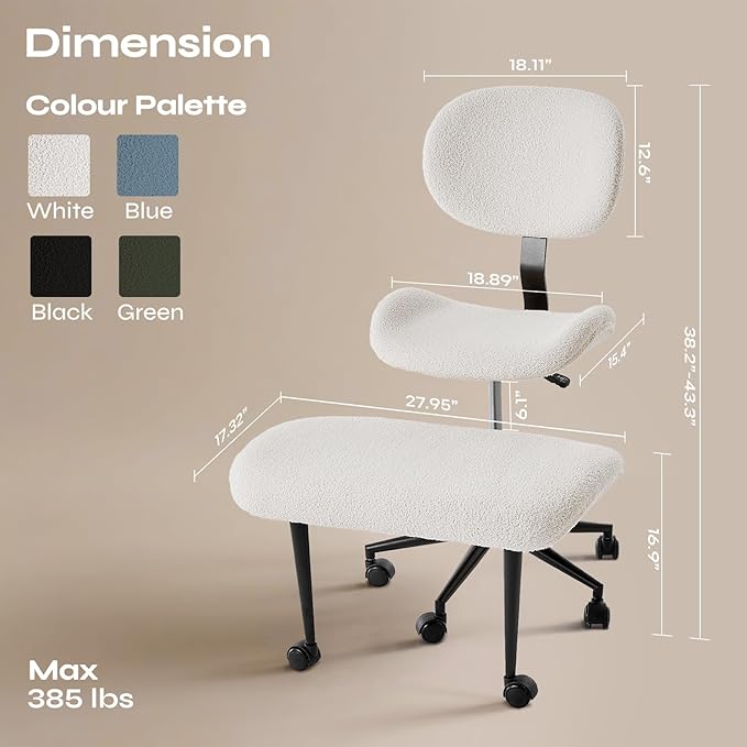 Ergonomic Cross Legged Chair for ADHD, Meditation Chair with 360° Swivel Wheels, Kneeling Office Chair with Back Support, Strong Lumbar Support, Teddy Fabric, White
