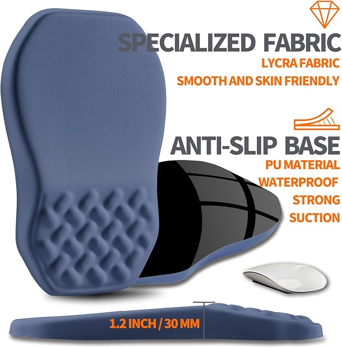 Ergonomic Slope Mouse Pad Wrist Support, Wrist Rest Mousepad for Carpal Tunnel with Massage Bulge and Slow Rebound Memory Foam (12x8 inch, Deep Blue)