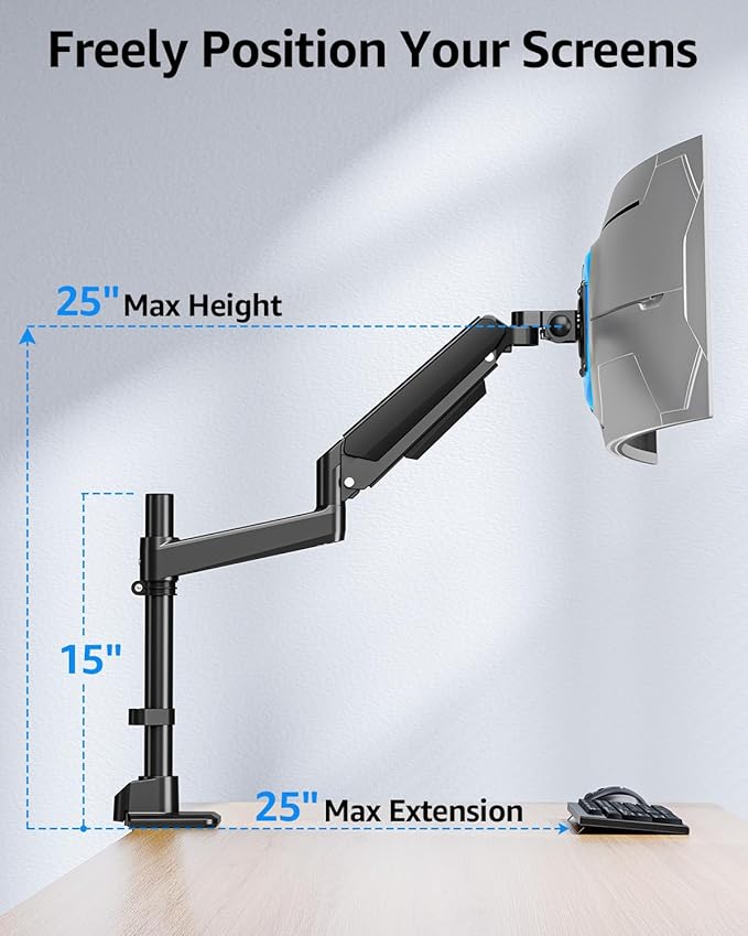 MOUNTUP Heavy Duty Monitor Arm Fits 49 45 42 40 39 34 32 Inch Screens, Ultrawide Monitor Arm Holds 4.4-44 lbs, Monitors Stand for Samsung Odyssey G9 and More, Height Adjustable Mount, VESA Mount