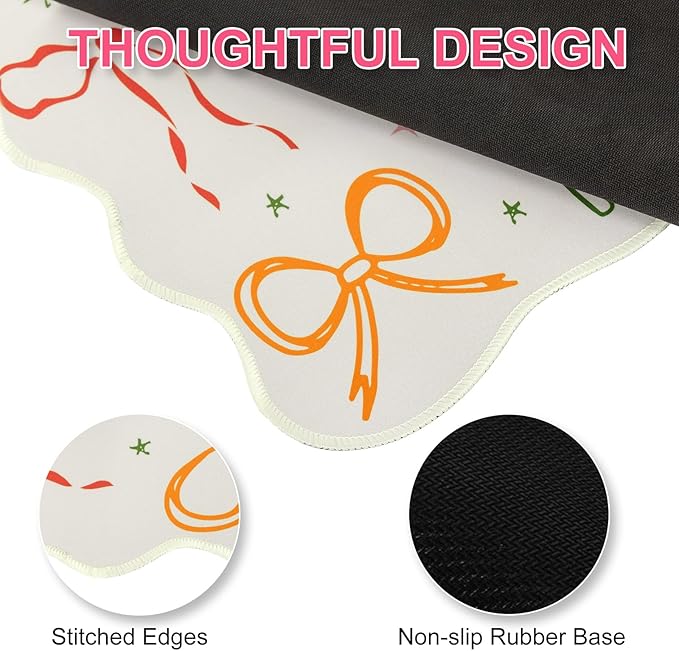 L-SPOUTTO Cute Mouse Pad,Girly Bow Desk Mat XXL Large Scalloped Gaming Mousepad,35.4x15.7in Non-Slip Rubber Base Keyboard Pad Waterproof Desktop Mat for Laptop Computer Work Game Home Office-Ribbon