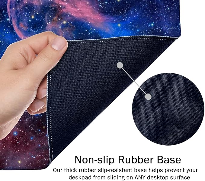 SSOIU Extended Gaming Mouse Pad (35.5x15.7 in), Large Non-Slip Rubber Base Mousepad with Stitched Edges, Waterproof Keyboard Mouse Mat Desk Pad for Work, Game, Office, Home - Nebula Space