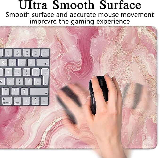 AQQA Pink Marble Desk Pad,Office Desk Mat 31.5" x 15.7"Large Gaming Mouse Pad,Textured Washable Desktop Protection Mouse Mat with Non-Slip Rubber Base,Rose Gold