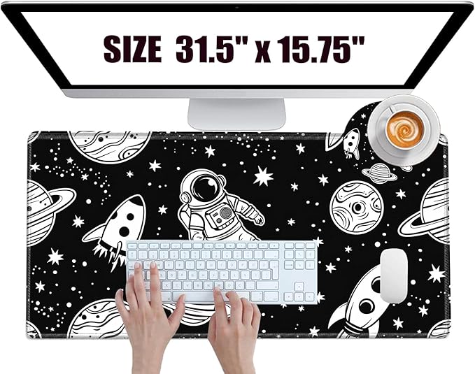 Large Mouse Pad Gaming Desk Pad Astronaut Mousepad for Wireless Mouse XXL 31.5''X15.75'' Big Desk Mats Extended Mouse Mat of Girl Desktop Computer with Coaster
