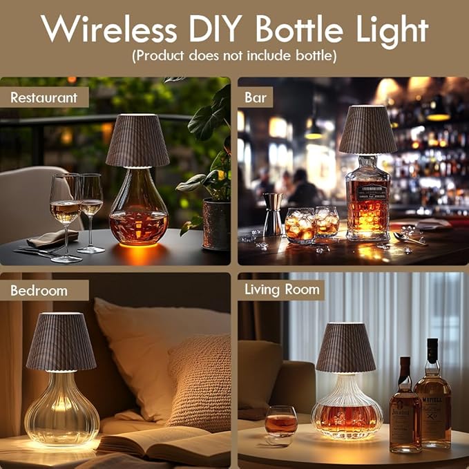 WILIT Wireless Bottle Lamp Shades, 3-Level Brightness Wine Bottle Lights for Liquor Bottles,Cordless Battery Operated Lamp for Living Room, Home Bar Decor, Gifts for Mom Women Men